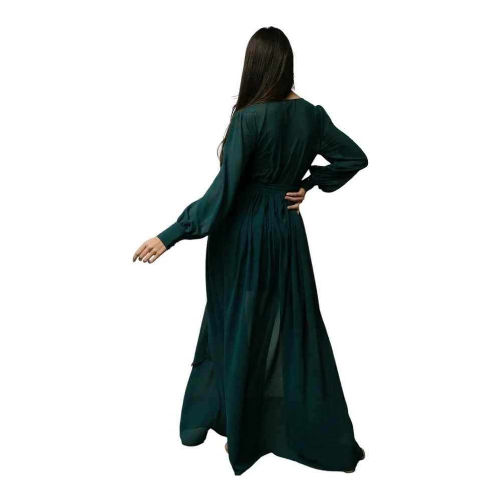 BALTIC BORN Celine Maxi Dress Hunter Green Size S Wedding Party Wrap Flowy Slits - Picture 7 of 15